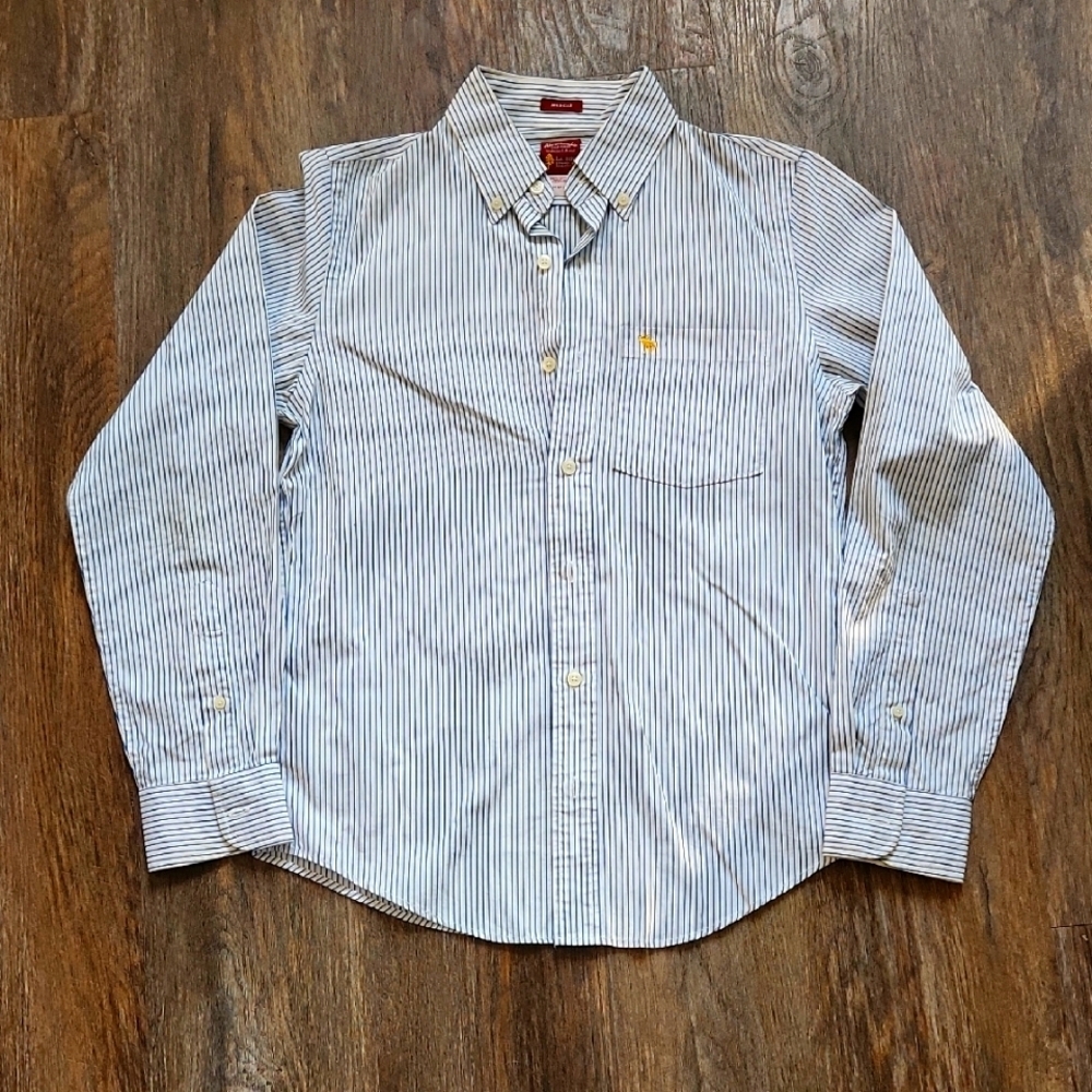 Abercrombie & Fitch Muscle Fit Striped Oxford Shirt Small Blue White